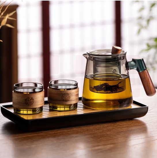 泡茶壶茶水分离套装  一壶二杯+托盘   货号：JC