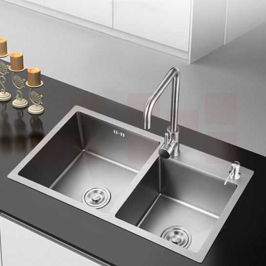 巨联 304不锈钢手工加厚水槽双槽 800*450*220