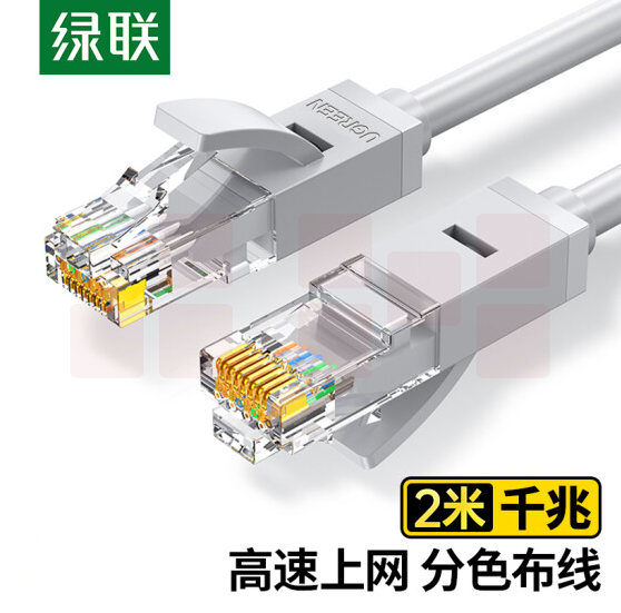 绿联 六类网线 千兆高速网络宽带线 家用电脑笔记本路由器监控线 CAT6八芯双绞成品跳线灰白2米20175