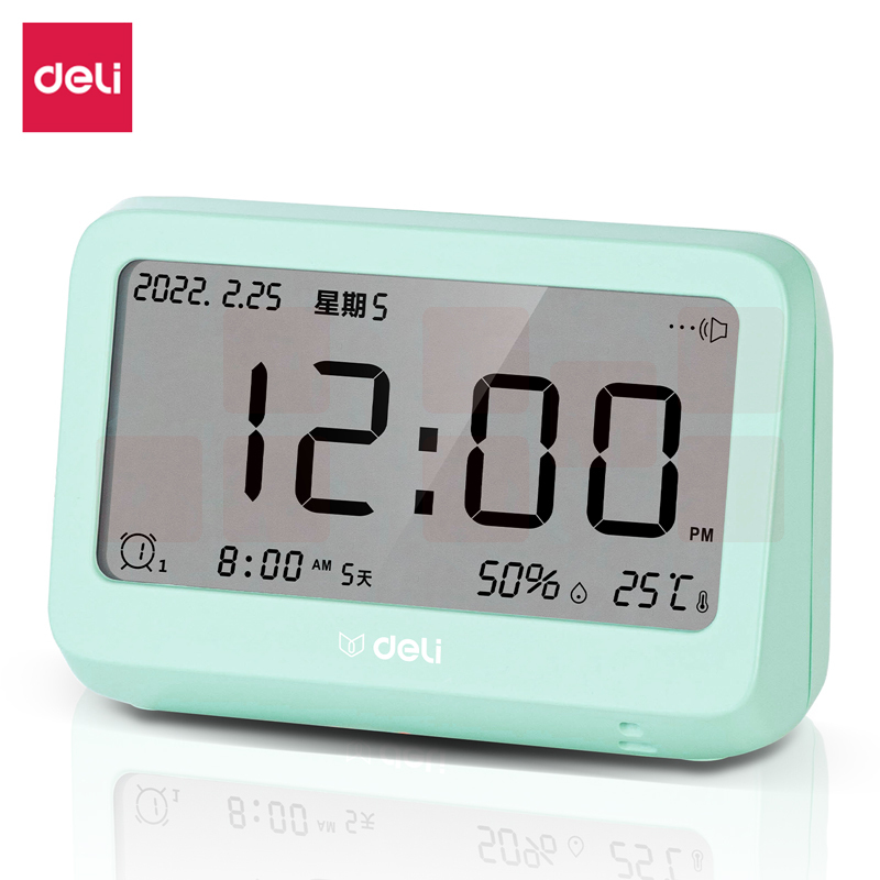 得力(deli)多功能电子闹钟 背光电子钟 温湿度计功能 学生助手 绿色LE100-GN