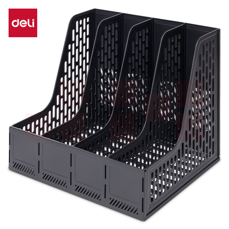 得力（deli）四联文件框多联文件架文件筐资料架文件座 黑色9844ES
