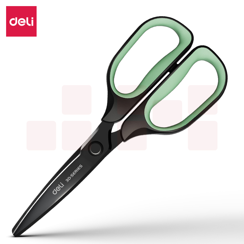 得力(deli)175mm省力防锈剪刀 3D省力结构 镀黑刀刃 家用生活手工剪子 办公用品 TJ108绿