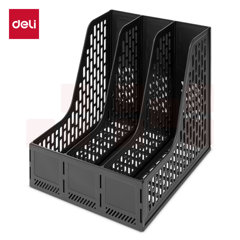 得力（deli）三联文件框文件架文件筐资料架 黑色9843ES