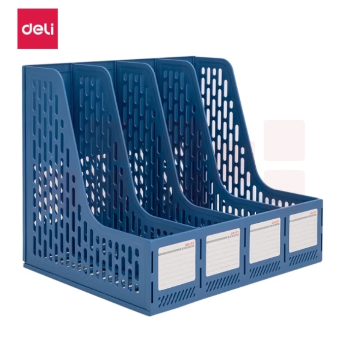 得力78998四联文件框 四联带标签镂空桌面稳固文件栏 蓝色(单位：只）