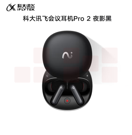 科大讯飞 录音降噪会议耳机Pro2夜影黑 一键闪录 AI会议助理 同传翻译