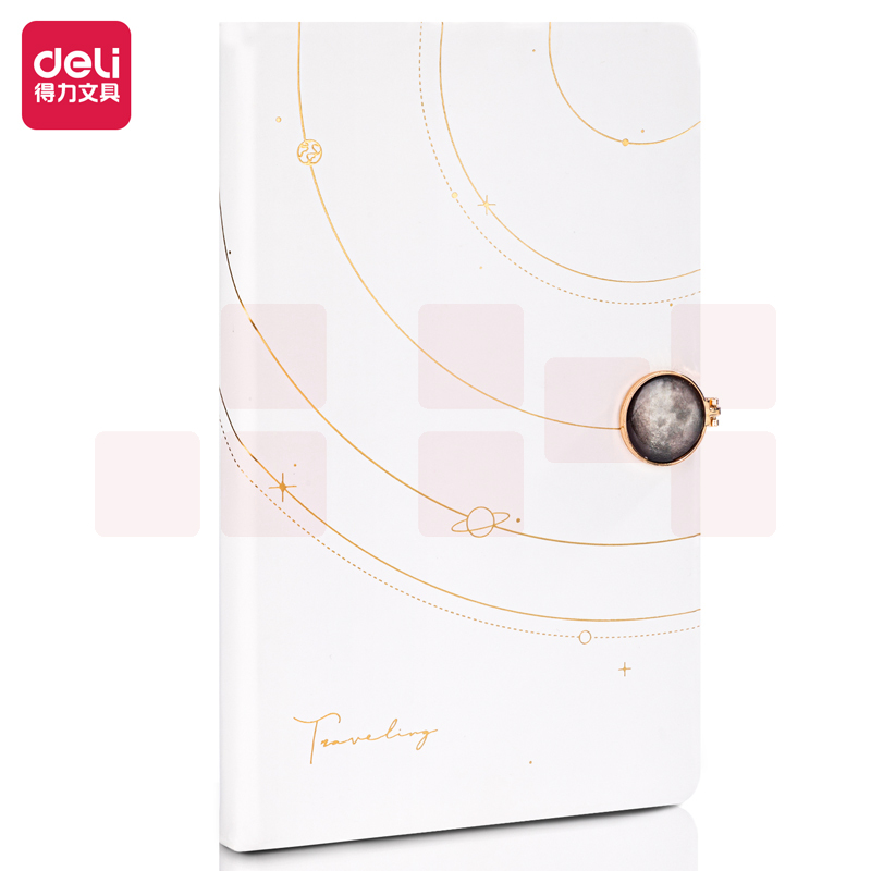 得力（deli）120张磁扣皮面本 210mm*130mm问苍穹系列航天记事本22239 白色