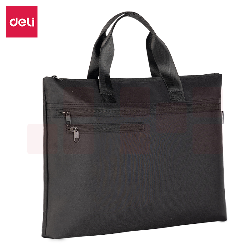 得力（deli）经典商务手提包扩容公文包电脑包牛津布材质400*290*40mm(黑)BG142