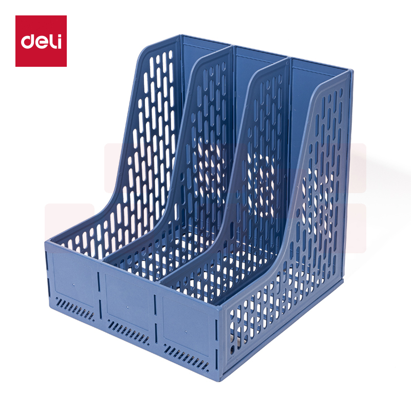 得力（deli）三联文件框文件架文件筐资料架 蓝色9843ES