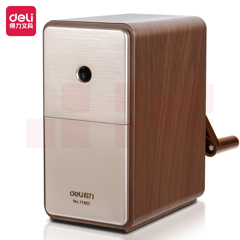 得力(deli)手动削笔机 7档笔尖粗细可调节卷笔刀 自动进笔手摇铅笔削笔器 棕71161