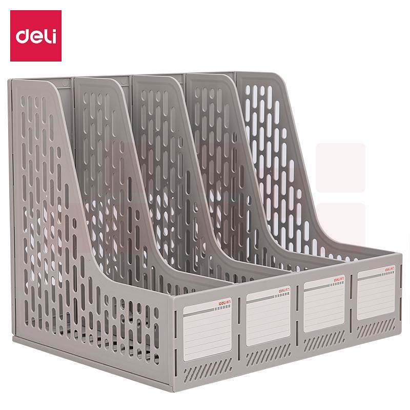 得力78998四联文件框 四联带标签镂空桌面稳固文件栏 灰色(单位：只）