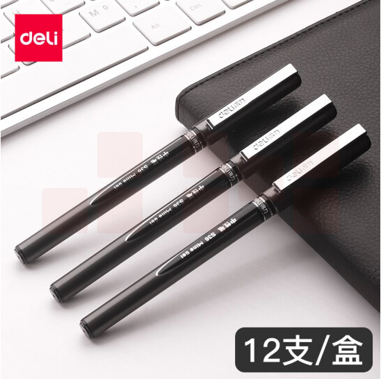 得力(deli) 中性笔0.5mm全针管拔帽水笔大容量签字笔 12支黑 S36