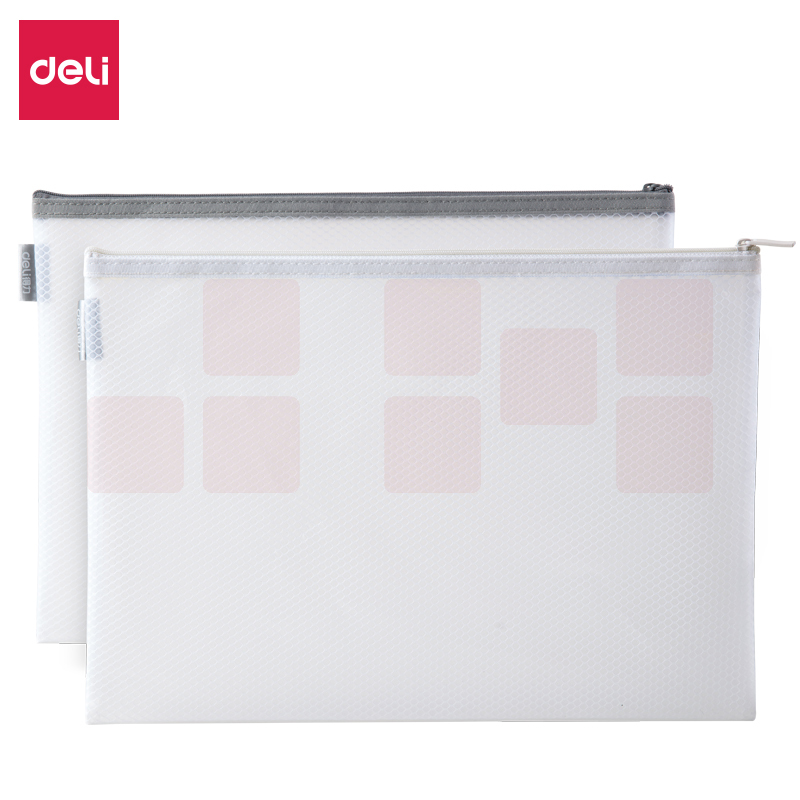 得力（deli）A4拉链袋网格透明文件袋 EVA环保材质雾面六角格 63454