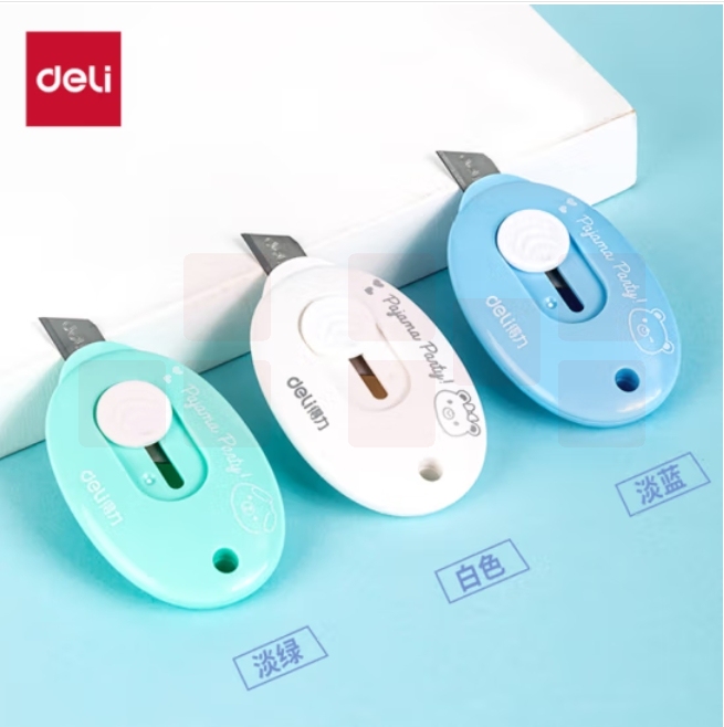 得力(deli)简约迷你随身美工刀 拆快递小刀 学生美术裁纸刀 小号可爱 2087颜色随机