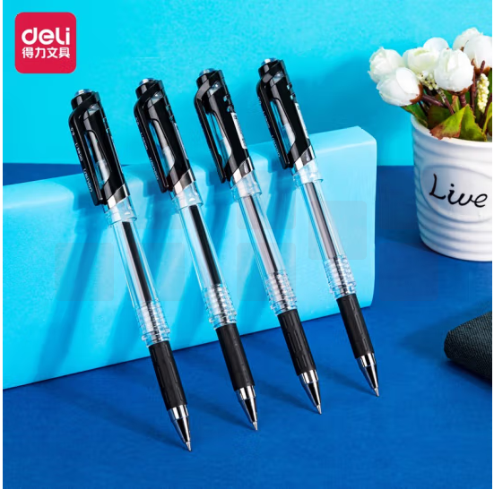 得力S22中性笔0.5mm子弹头拔帽中性笔水笔 12支/盒