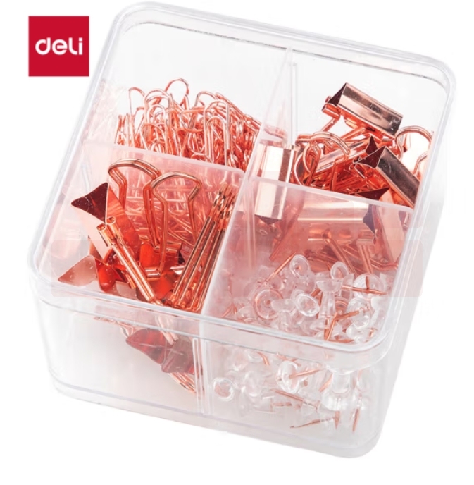 得力(deli)办公用品组合套装(25mm票夹6枚+19mm票夹15枚+29mm回形针100枚+50枚工字钉)78551