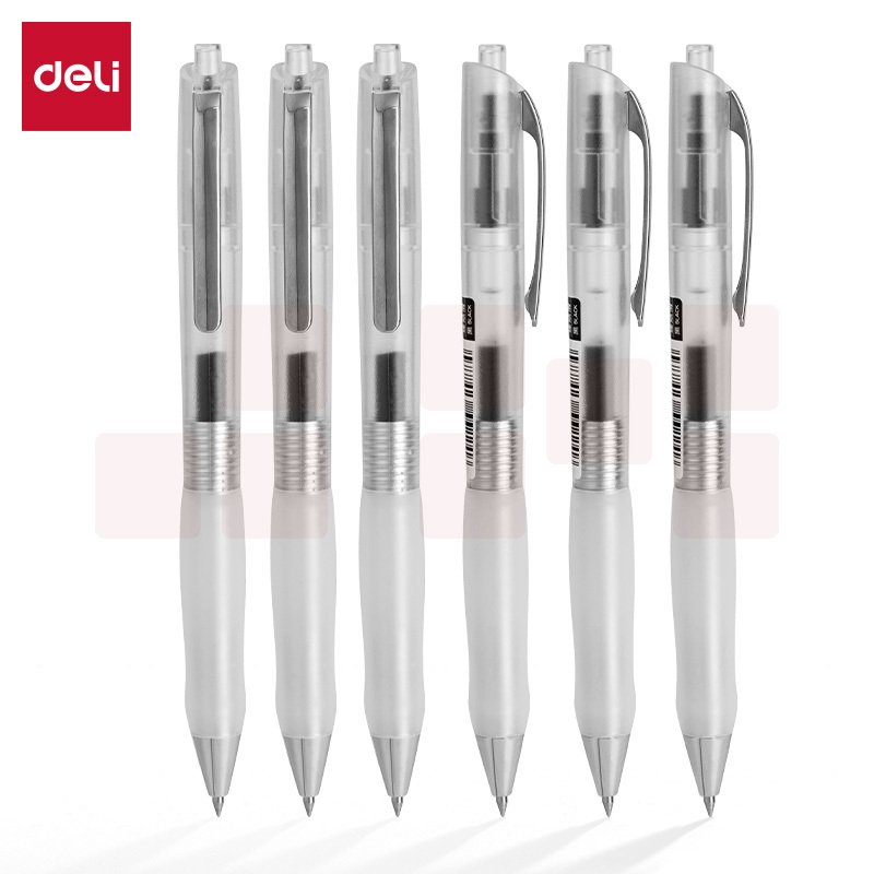 得力(deli)商务中性笔0.5mm 弧度收口臻顺滑按动子弹头签字笔12支S60Max