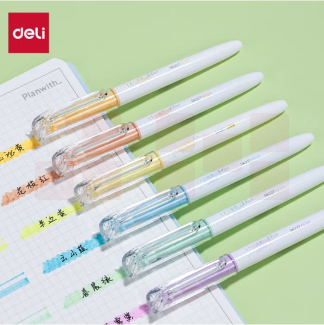得力（deli）彩色荧光笔 多彩不易晕染荧光笔 6支/盒 霁月色系马克笔记号笔 SK227