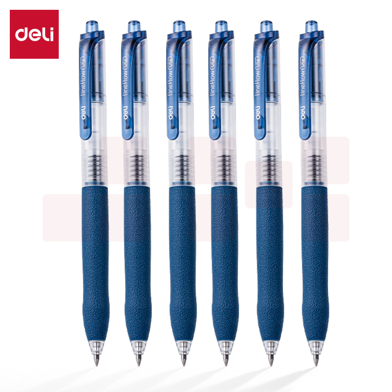 得力(deli)S07臻顺滑中性笔签字笔 0.5mm子弹头按动笔水笔 墨蓝色12支/盒