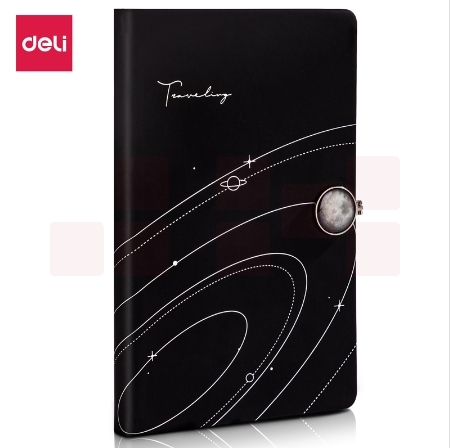 得力（deli）120张磁扣皮面本 210mm*130mm问苍穹系列航天记事本22239 黑色