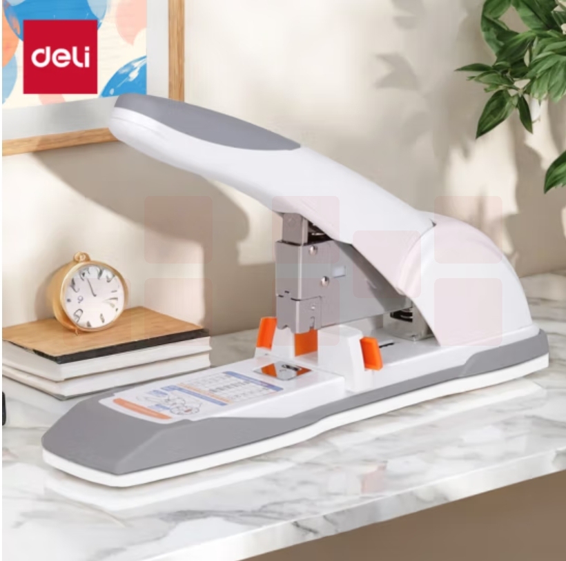 得力(deli)120页省力型重型订书机/订书器 大号重型订书器 适配23/6~23/17订书钉 带滑动标尺 白色0486