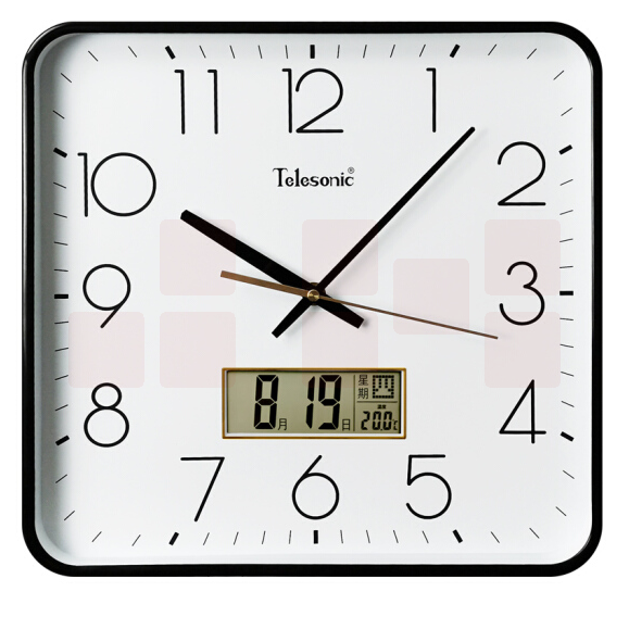 天王星（Telesonic）挂钟 钟表  万年历挂表 静音石英钟   A1757-2黑色