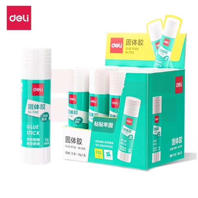 得力(deli)21g高粘PVA固体胶棒12支装 速干可水洗 DIY手工粘胶 7102