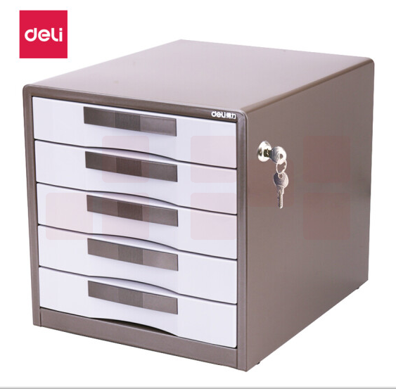 得力 9702 五层桌面文件收纳 柜 350ｘ300ｘ308m 金属(闪银棕)