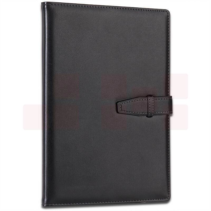 得力(deli)16K 120张大号扣带皮面本 商务会议记事本笔记本子日记本文具办公用品250mm*175mm 黑色3334