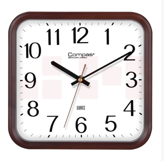 康巴丝  挂钟家用大气方形石英钟办公日历时钟表挂墙卧室壁挂钟表 2548橡木（25*25cm）